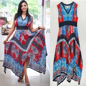 Bila Batik Print Boho Maxi Dress Handkerchief
Hem Ladies Sz M